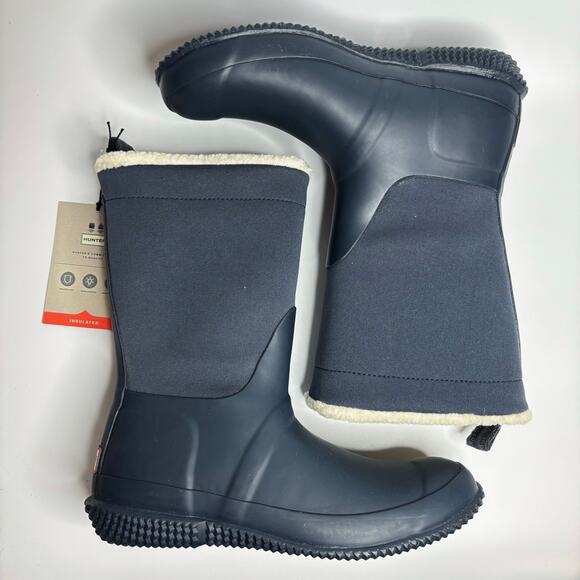 Hunter Women's Original Insulated Roll Top Sherpa Boots in Navy/White Willow - Picture 8 of 10